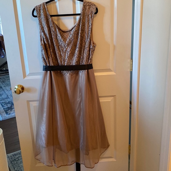 Dress Barn Dresses & Skirts - Classy dress barn gently used taupe and black lace midi dress.